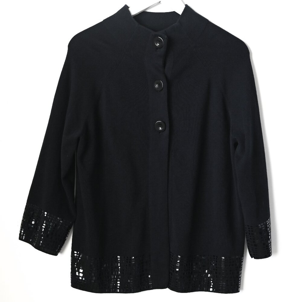 DANA BUCHMAN Black Mock Neck Buttoned Black Cardigan with Embellishments - Large - Picture 2 of 10